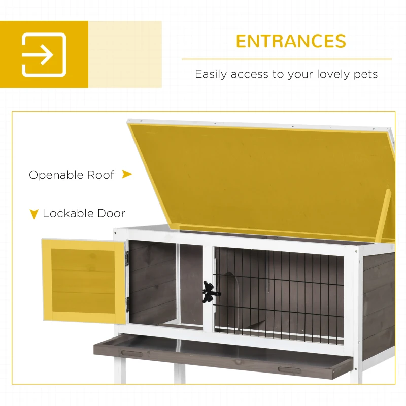 PawHut Elevated Rabbit Hutch with Hinged Roof & Metal Cage - Secure Outdoor Shelter for Small Animals, Easy Access Design