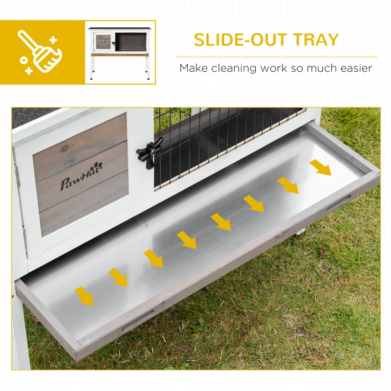 PawHut Elevated Rabbit Hutch with Hinged Roof & Metal Cage - Secure Outdoor Shelter for Small Animals, Easy Access Design