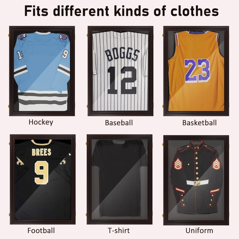HOMCOM Set of 3 Jersey Display Frame Case, Acrylic Sports Shirt Shadow Box for Basketball Football Baseball, 23.5" x 31.5", Brown