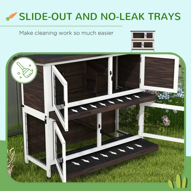 PawHut 46" Outdoor Rabbit Hutch w/ Removable Trays & Ramp for 1-2 Rabbits