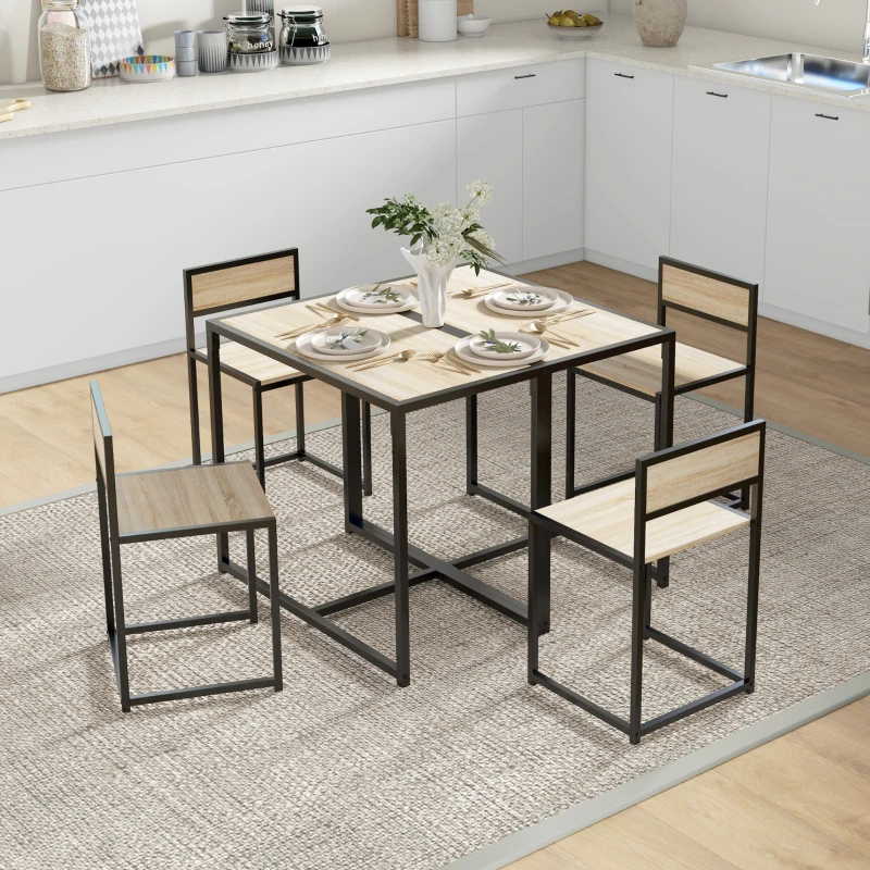 HOMCOM 3-Piece Dining Room Set, Industrial Kitchen Table Set with Rectangular Table and 2 Dining Chairs, Oak