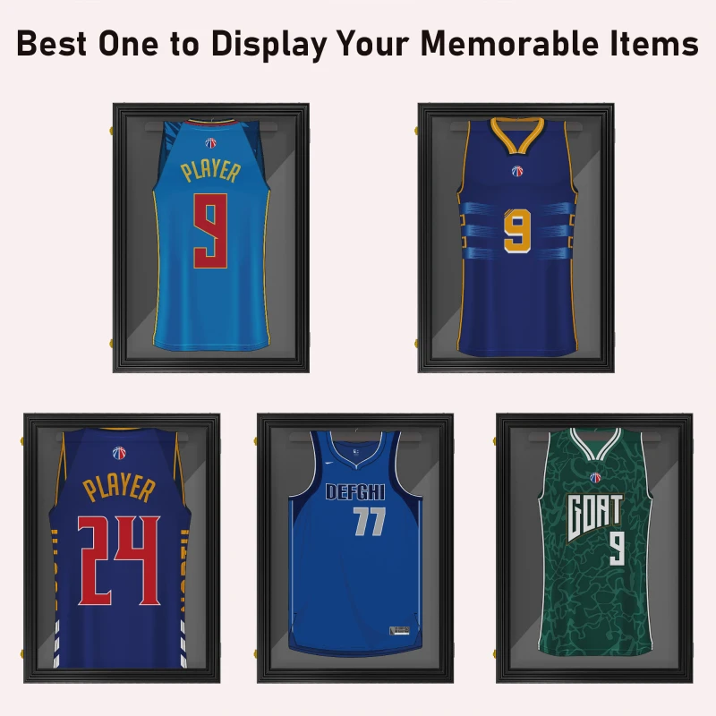HOMCOM Set of 3 Jersey Display Frame Case, Acrylic Sports Shirt Shadow Box for Basketball Football Baseball, 23.5" x 31.5", Black