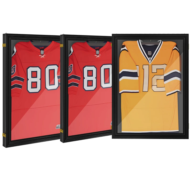 HOMCOM Set of 3 Jersey Display Frame Case, Acrylic Sports Shirt Shadow Box for Basketball Football Baseball, 23.5" x 31.5", Black