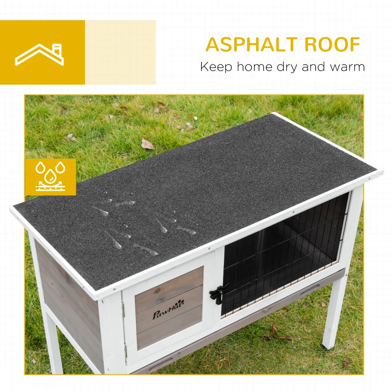 PawHut Elevated Rabbit Hutch with Hinged Roof & Metal Cage - Secure Outdoor Shelter for Small Animals, Easy Access Design