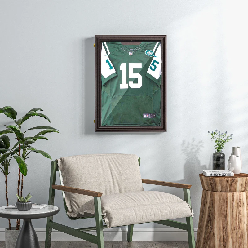 HOMCOM Set of 3 Jersey Display Frame Case, Acrylic Sports Shirt Shadow Box for Basketball Football Baseball, 23.5" x 31.5", Brown