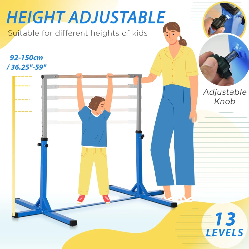 Soozier Gymnastics Bar for Kids, Adjustable Height Kip Bar for Home, Blue