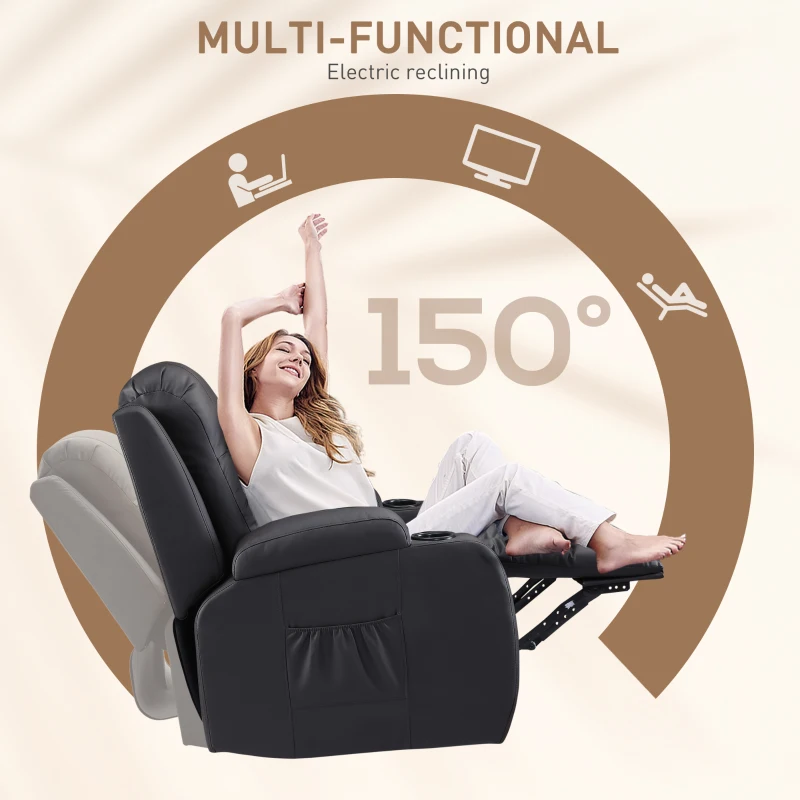HOMCOM Vibration Massage Recliner Chair for Living Room with Heat,  Swivel Single Sofa, Modern PU Leather Manual Reclining Chair with Footrest, Deep Brown