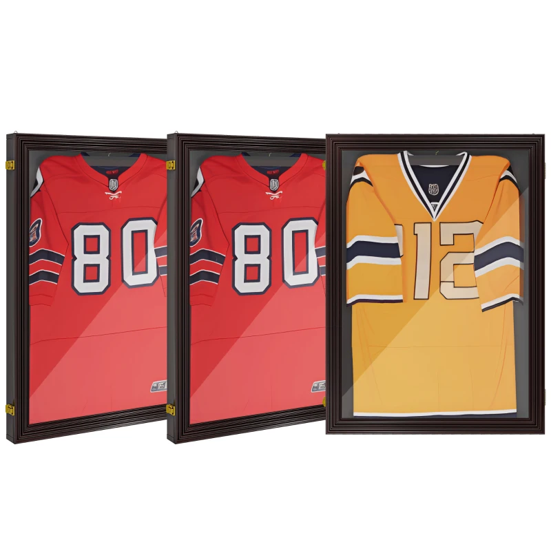 HOMCOM Set of 3 Jersey Display Frame Case, Acrylic Sports Shirt Shadow Box for Basketball Football Baseball, 23.5" x 31.5", Brown