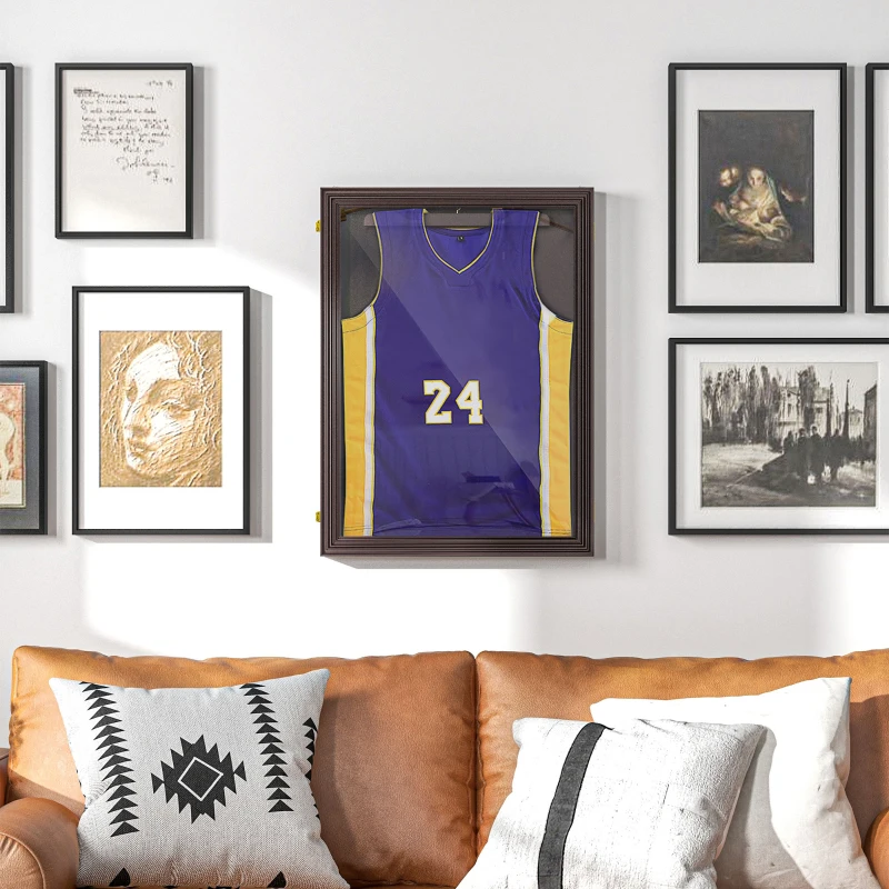 HOMCOM Set of 3 Jersey Display Frame Case, Acrylic Sports Shirt Shadow Box for Basketball Football Baseball, 23.5" x 31.5", Brown