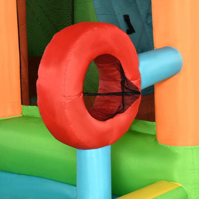 Outsunny 7-in-1 Backyard Inflatable Bounce House with Pool Sports, Water Blaster, and More, Inflatable Water Slide for Kids with 2 Min. Inflation, Large Outdoor Game for Birthday Party Activities