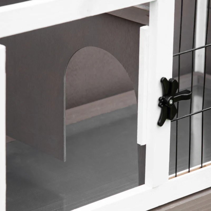 PawHut Elevated Rabbit Hutch with Hinged Roof & Metal Cage - Secure Outdoor Shelter for Small Animals, Easy Access Design