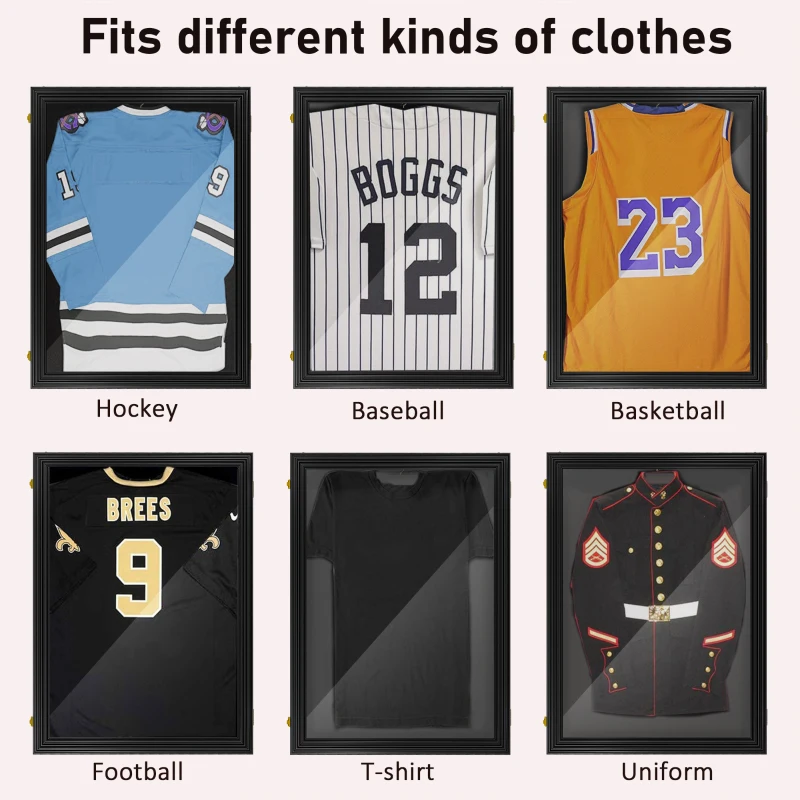 HOMCOM Set of 3 Jersey Display Frame Case, Acrylic Sports Shirt Shadow Box for Basketball Football Baseball, 23.5" x 31.5", Black