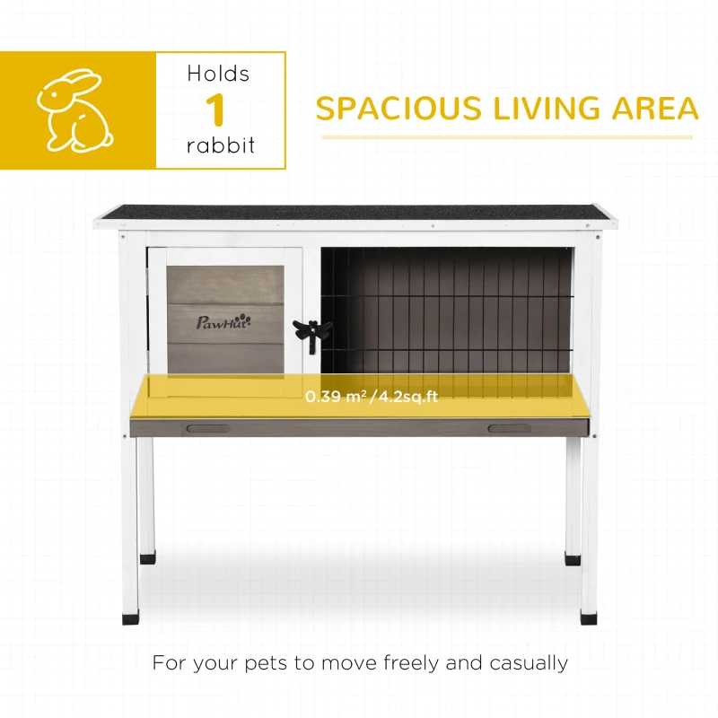 PawHut Elevated Rabbit Hutch with Hinged Roof & Metal Cage - Secure Outdoor Shelter for Small Animals, Easy Access Design