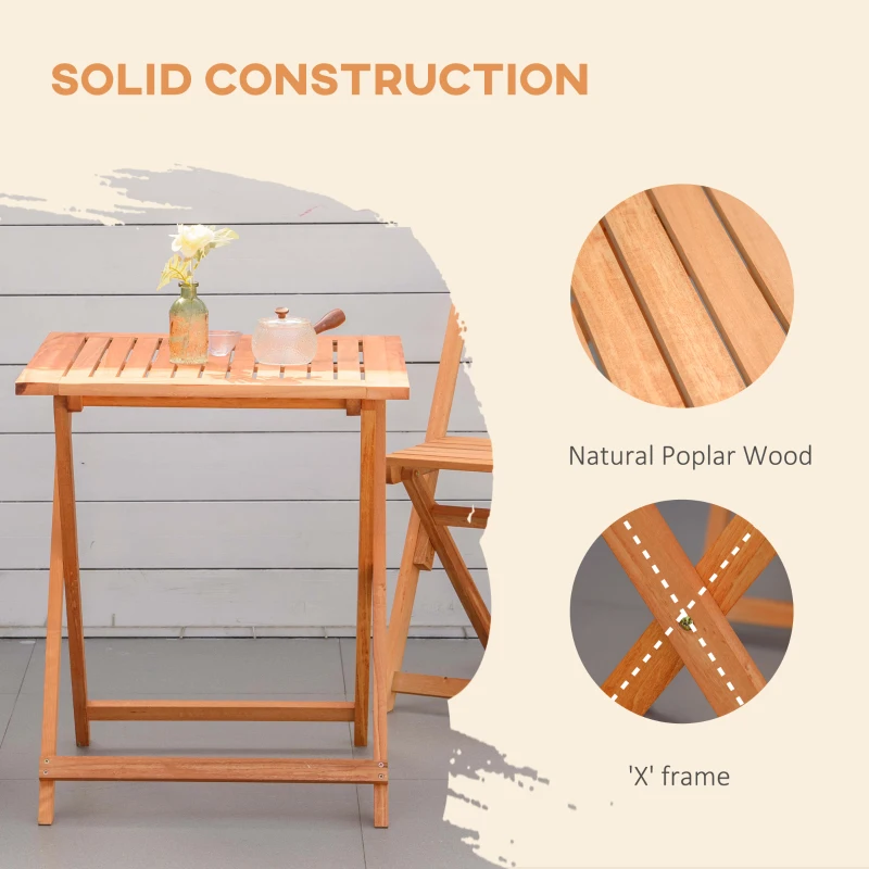 Outsunny 3pc Teak Patio Set, Foldable Garden Furniture with Chairs & Table, Compact Outdoor Seating Solution for Balcony, Porch