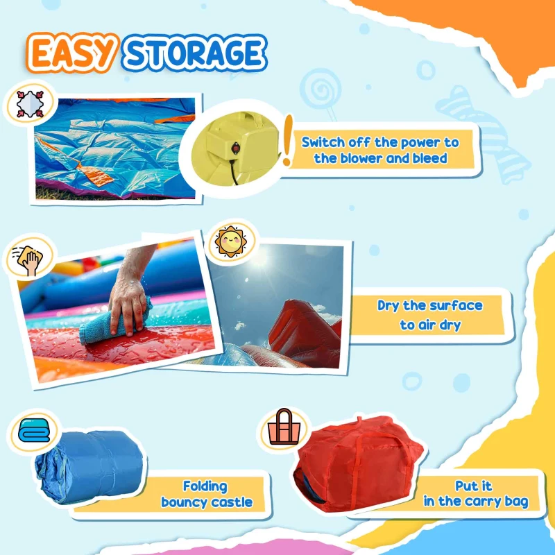 Outsunny 5-in-1 Kids Inflatable Bounce House Jumping Castle with Slide, Climbing Wall, Trampoline, & Water Pool Area, Water Cannon, Sea Balls, Air Blower