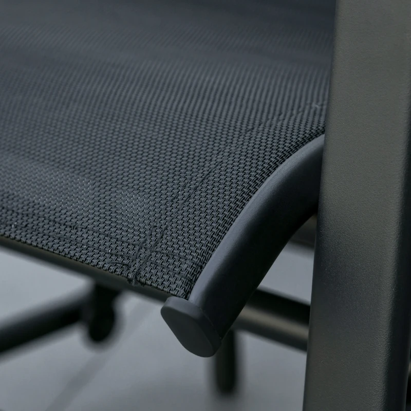 Outsunny Outdoor Glider Chairs with Coffee Table, Patio 2-Seat Rocking Chair Swing with Breathable Sling for Backyard, Black