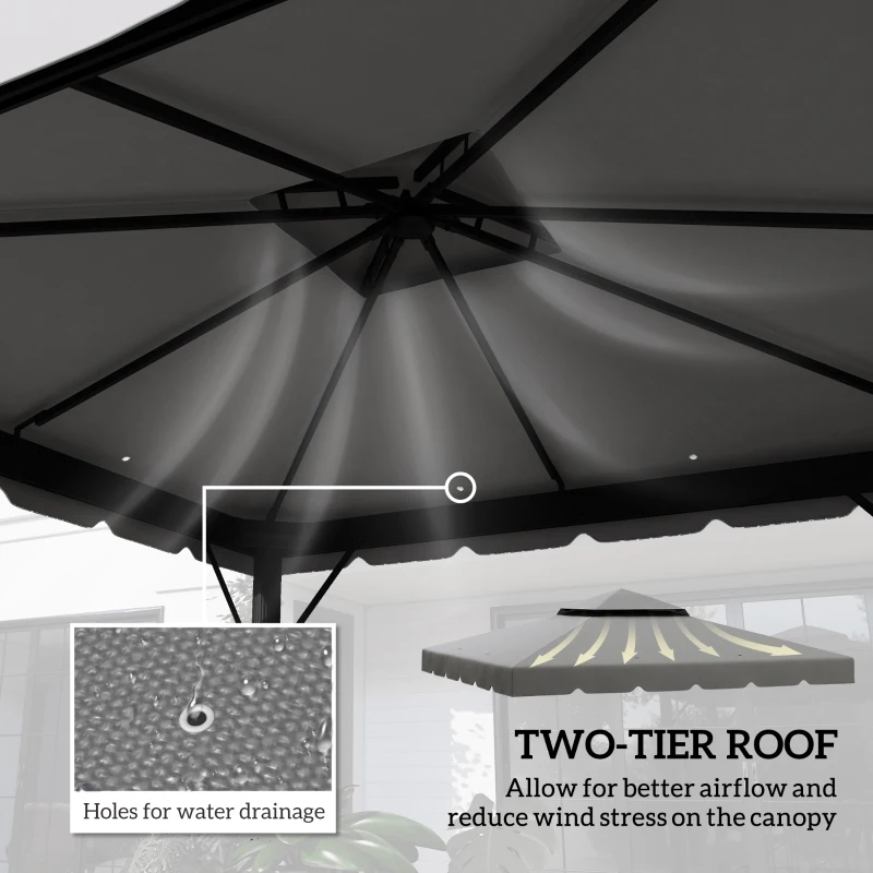 Outsunny 10' x 10' Gazebo Replacement Canopy, Gazebo Top Cover with Double Vented Roof for Garden Patio Outdoor TOP ONLY, Grey