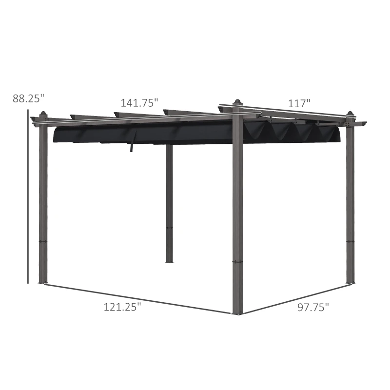 Outsunny 10' x 12' Retractable Pergola Canopy, Aluminum Pergola Sun Shade Shelter for Garden, Patio, Backyard, Deck, Gray
