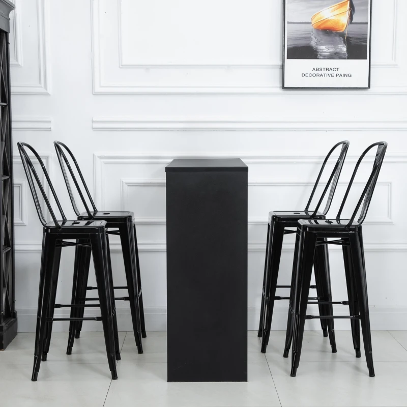 HOMCOM Set of 4 Bar Stools Kitchen Industrial Breakfast Bistro Cafe Metal Frame Black