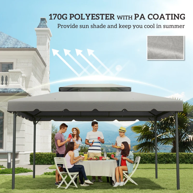 Outsunny 13' x 10' Gazebo Replacement Canopy, Gazebo Top Cover with Double Vented Roof for Garden Patio(TOP ONLY), Grey