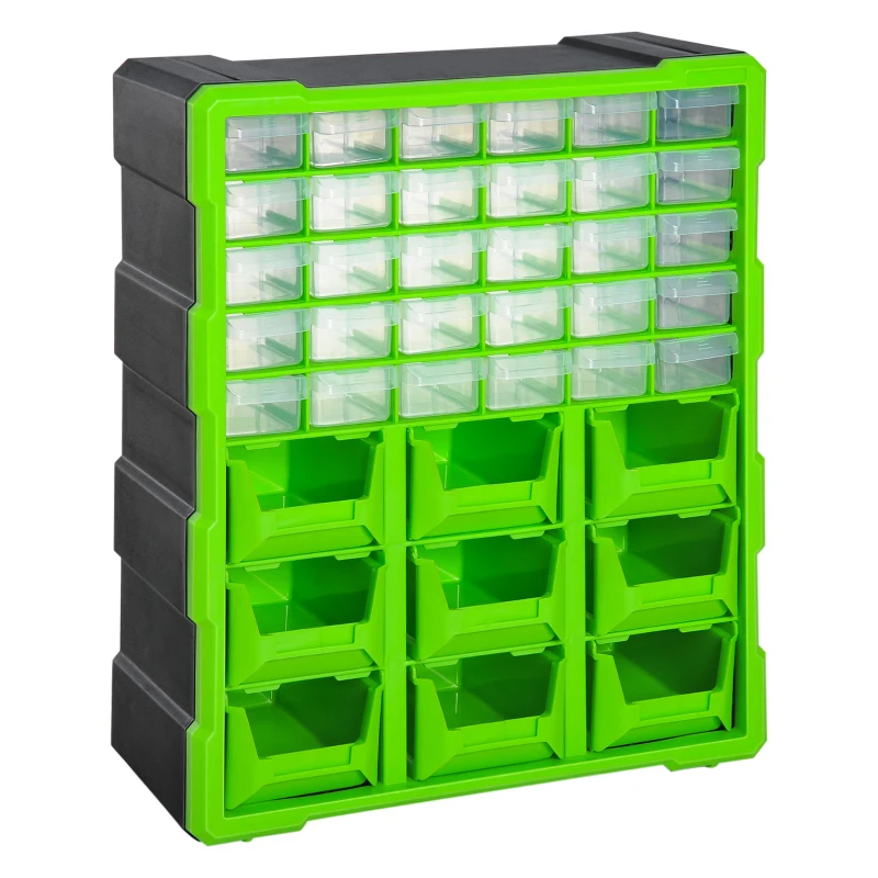 DURHAND Plastic 39 Drawer Parts Organiser Wall Mount Storage Cabinet for Small Nuts Bolts Tool Green