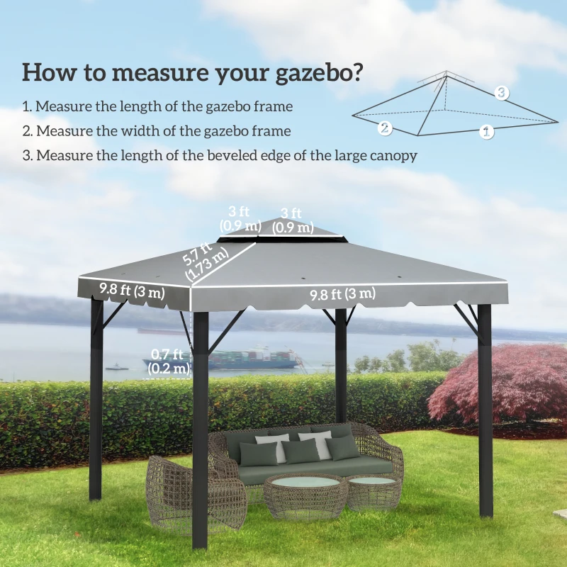 Outsunny 10' x 10' Gazebo Replacement Canopy, Gazebo Top Cover with Double Vented Roof for Garden Patio Outdoor TOP ONLY, Grey