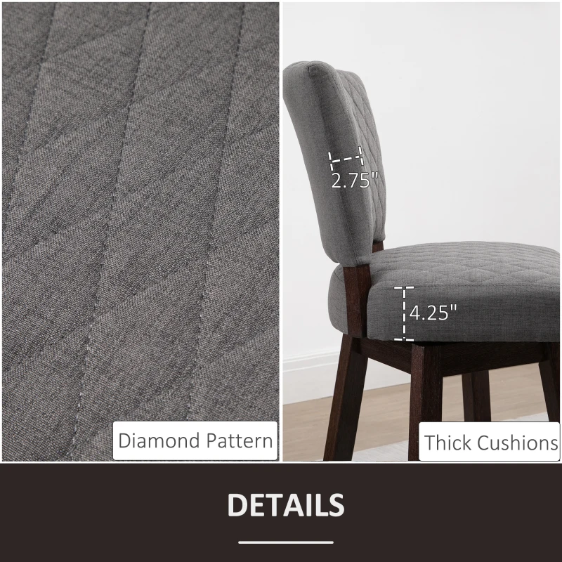 HOMCOM 2 Pieces Swivel Bar Stools, Counter Height Stools Set of 2 with Wood Legs and Footrests for Dining Room, Dark Grey