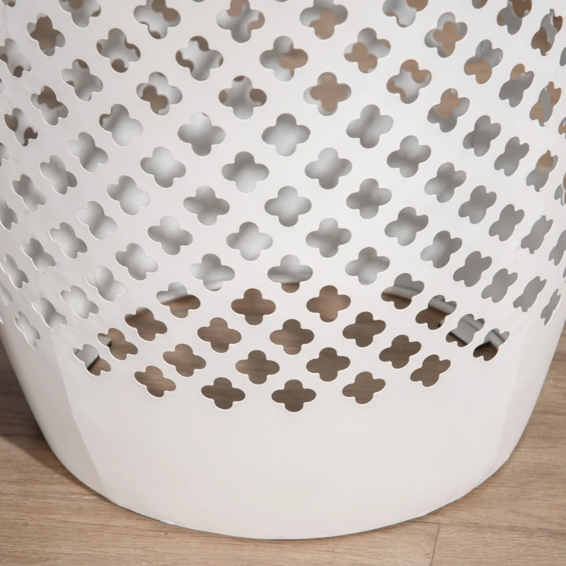 Outsunny 12.5" Steel Patio End Table, Round Hollow Drum Side Table, Accent Table for Indoor and Outdoor, White