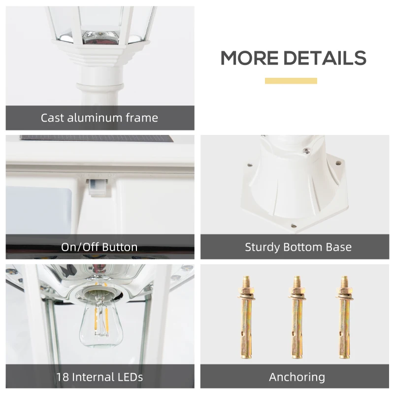 Outsunny 77" Solar Lamp Post Light, Waterproof Aluminum Outdoor Vintage Street Lamp, Motion Activated Sensor PIR, Adjustable Brightness, for Garden, Lawn, Pathway, Driveway, White