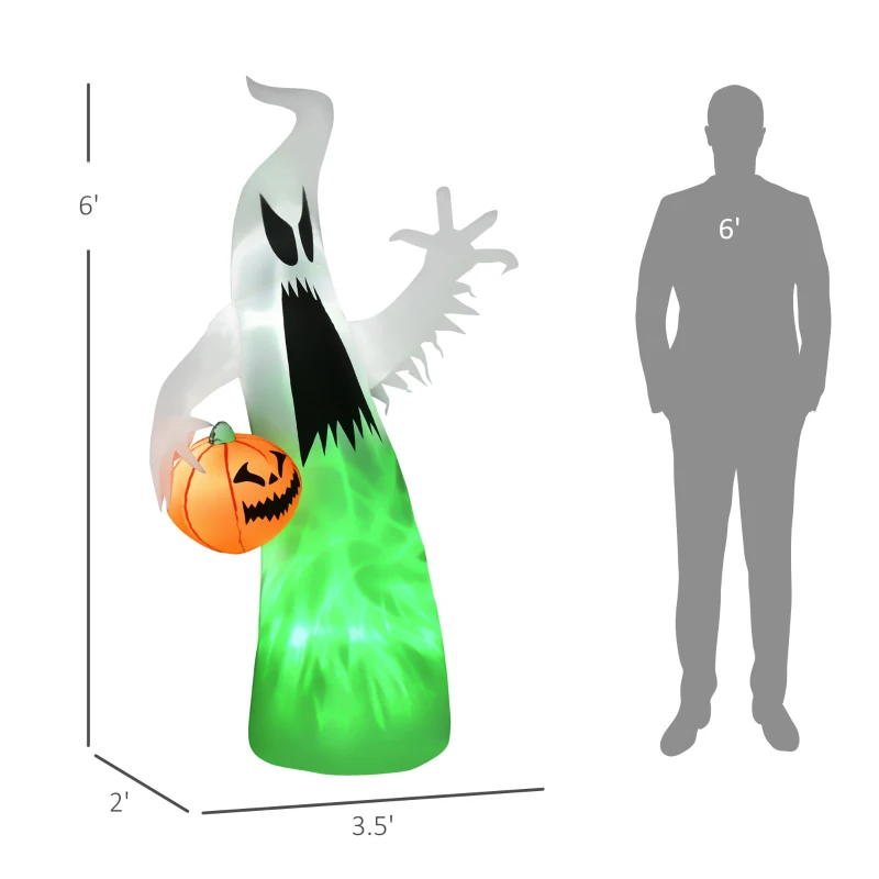 HOMCOM 5.9' Halloween LED Yard Decor Ghost with Pumpkin, Blow Up Inflatable Outdoor Decoration for Garden, Waterproof, Green