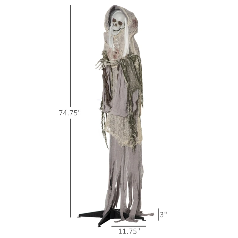 Outsunny 74" Life Size Outdoor Halloween Decorations Skeleton Witch, Sound and Motion Activated Animated Prop Animatronic decor with Light Up Eyes, Sound