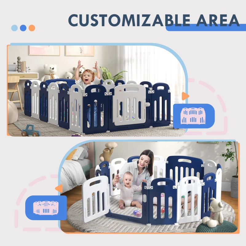 Qaba Baby Playpen, 18 Panels Sturdy Safety Play Yard for Babies and Toddlers, 85" x 57" Foldable Baby Playard, Indoor Outdoor Kids Activity Center with Anti-Slip Base