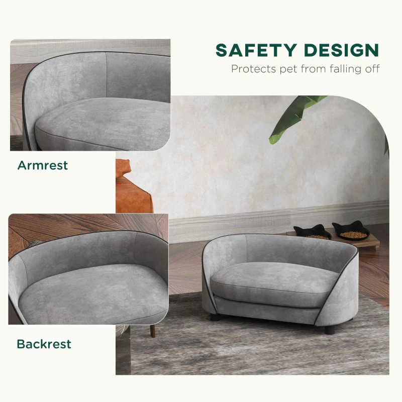 PawHut Pet Sofa Dog Couch for Small to Medium Sized Dogs with Soft Cushion, Removable Washable Cover, Velvet Touch, Grey