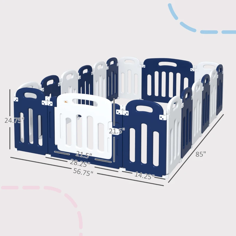 Qaba Baby Playpen, 18 Panels Sturdy Safety Play Yard for Babies and Toddlers, 85" x 57" Foldable Baby Playard, Indoor Outdoor Kids Activity Center with Anti-Slip Base