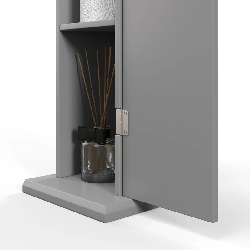 HOMCOM Small Toilet Paper Cabinet, Bathroom Corner Cabinet with Doors and Shelves for Paper Shampoo, Gray