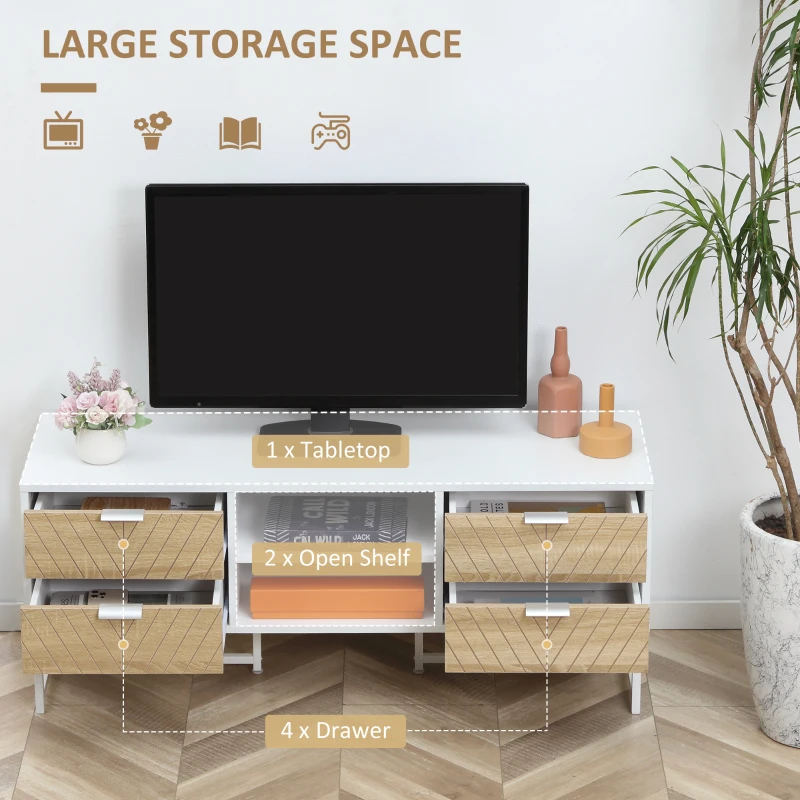 HOMCOM Modern TV Stand for TVs up to 47 inches, Media Console Table with Open Storage Shelves and Drawers for Living Room, White