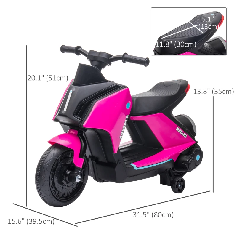 Aosom Kids Ride-On Electric Motorcycle Toy with 6V Rechargable Battery, Training Wheels, Music, Headlights, Pink