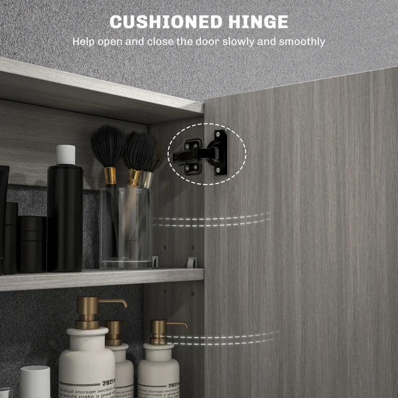 HOMCOM Bathroom Mirror Cabinet, Wall-Mounted Storage Organizer with Double Doors, Adjustable Shelf, Grey