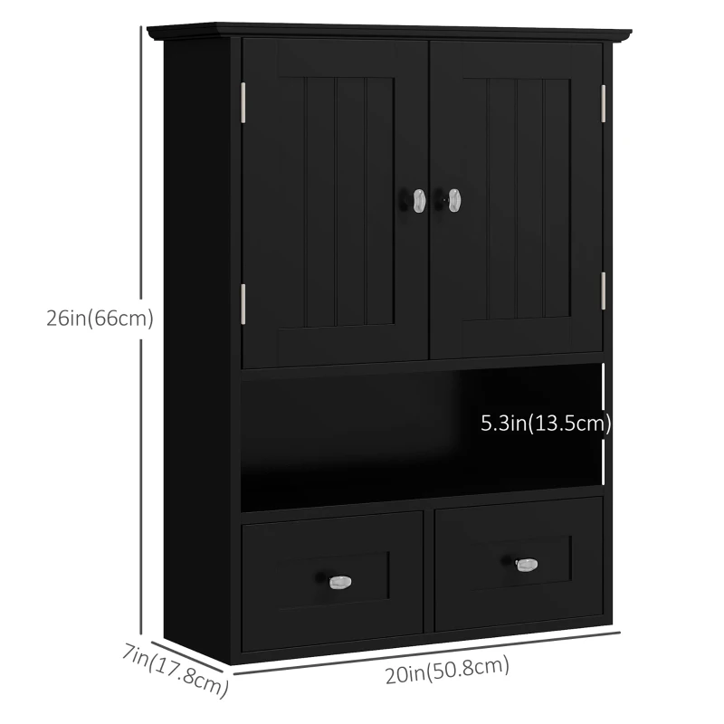 kleankin Medicine Cabinet, Bathroom Wall Cabinet with Shelf and Drawers for Hallway, Living Room, Black