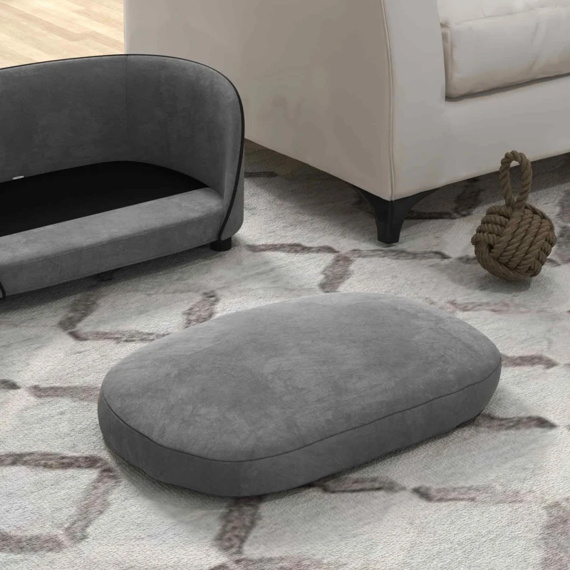 PawHut Pet Sofa Dog Couch for Small to Medium Sized Dogs with Soft Cushion, Removable Washable Cover, Velvet Touch, Grey