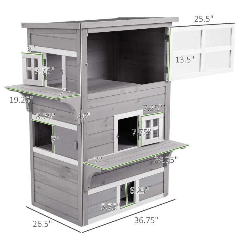 PawHut Outdoor Cat House, 3-Tier Kitty Shelter with 5 Escape Doors, Weather Resistant, Gray & White