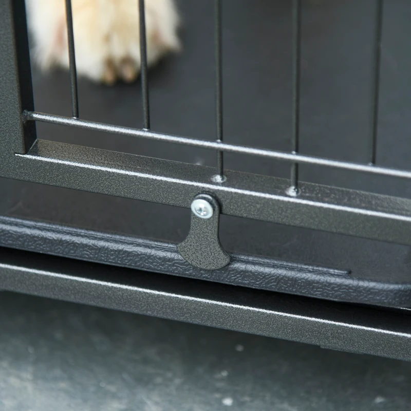 PawHut Folding Design Metal Dog Crate & Heavy Duty Kennel with Removable Tray 4 Locking Wheels 37" x 22.75" x 27.25"
