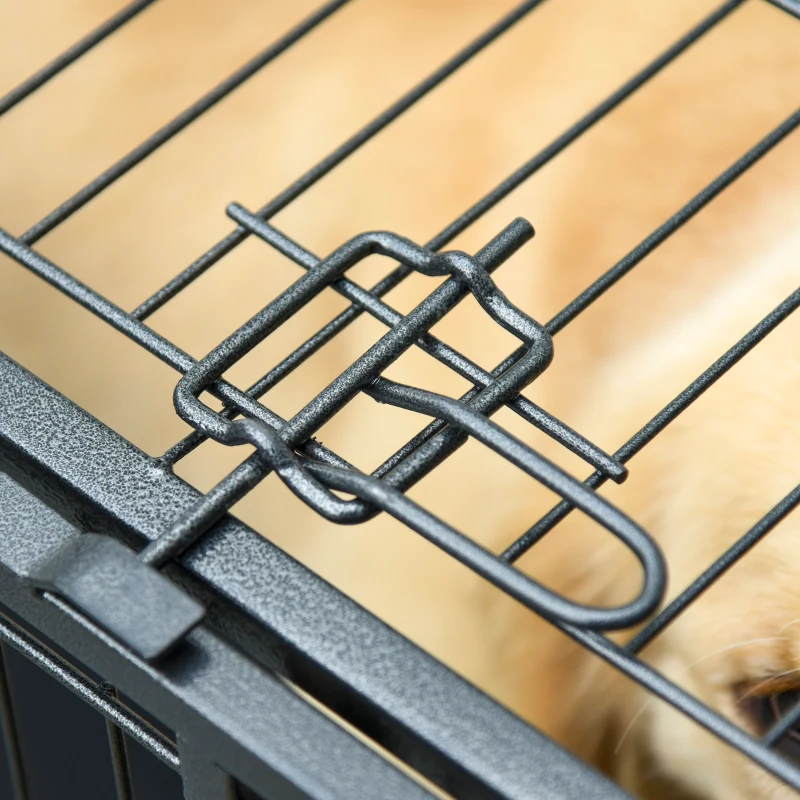 PawHut Folding Design Metal Dog Crate & Heavy Duty Kennel with Removable Tray 4 Locking Wheels 37" x 22.75" x 27.25"