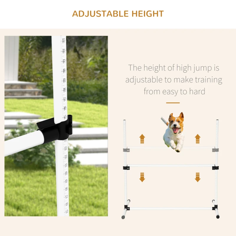 PawHut 8 Piece Dog Agility Set with Adjustable Height Jump Bars, Carry Bag, Displacing Top Bar, White