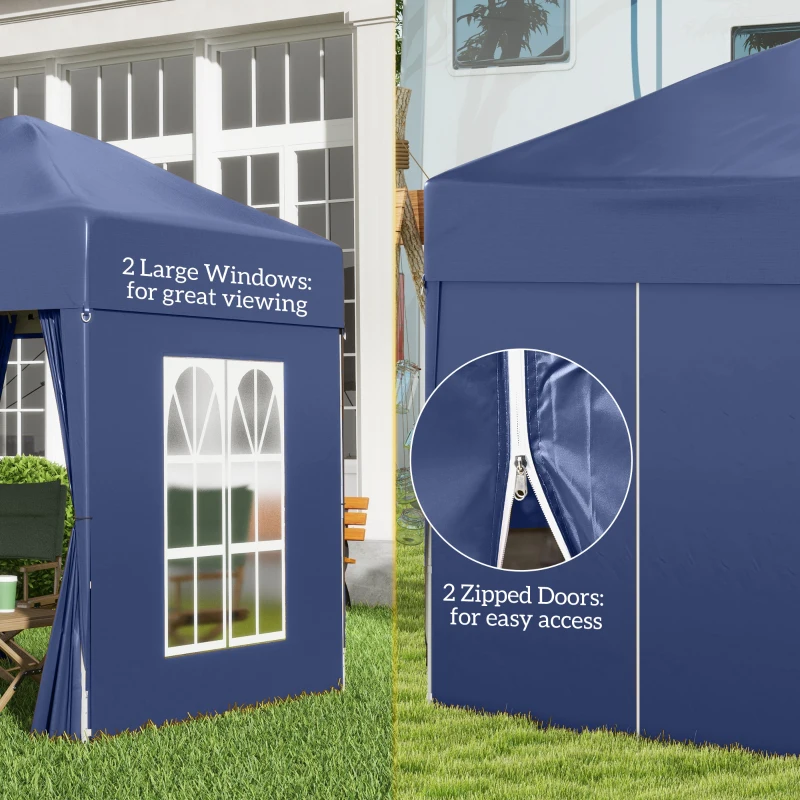 Outsunny 6.6'x6.6' Pop Up Canopy Tent with Sidewalls, Instant Sun Shelter Camping Gazebo with Carry Bag, Blue
