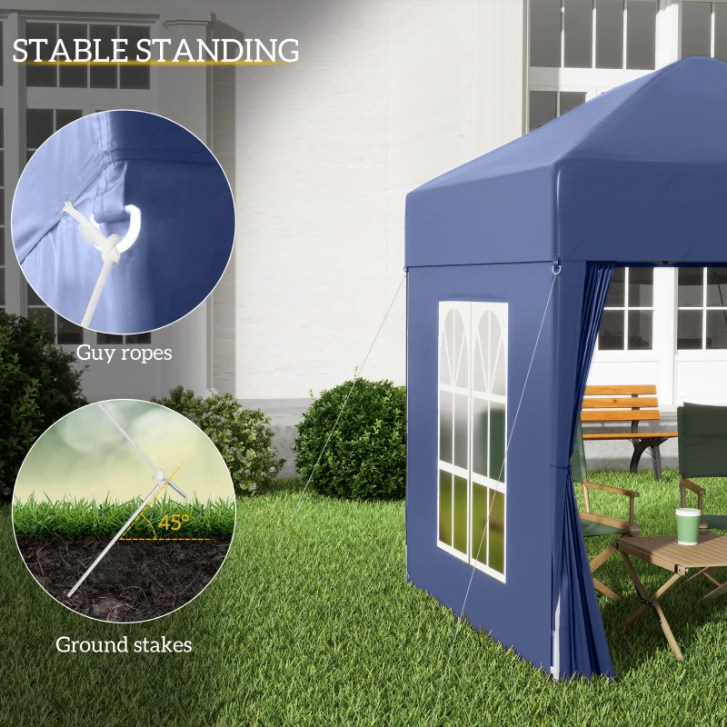 Outsunny 6.6'x6.6' Pop Up Canopy Tent with Sidewalls, Instant Sun Shelter Camping Gazebo with Carry Bag, Blue