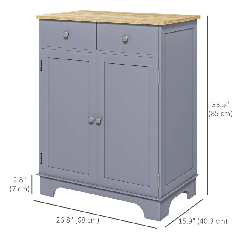 HOMCOM Kitchen Storage Cabinet with Adjustable Shelf, 2 Drawers and 2 Doors, Sideboard Buffet Cabinet, Grey