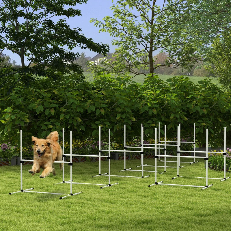 PawHut 8 Piece Dog Agility Set with Adjustable Height Jump Bars, Carry Bag, Displacing Top Bar, White