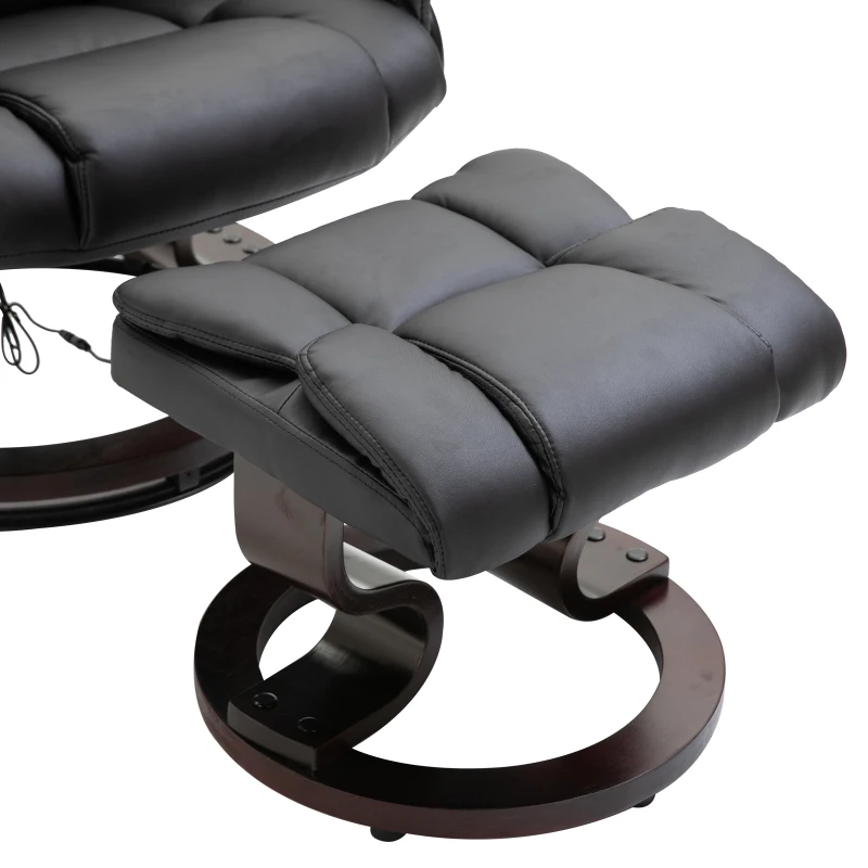 HOMCOM Massage Recliner Chair Heated Swiveling Armchair with Footrest, with Wrapped Wood Base, 10 Vibration Levels, Faux Leather, Black