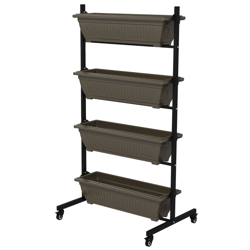 Outsunny 4-Tier Vertical Raised Garden Planter with 4 Boxes, Wheels, Outdoor Plant Stand for Vegetable Flowers, Brown